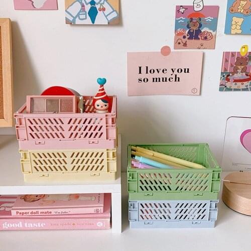 Crate Collapsible Plastic Folding Storage Box Basket Home Storage Supplies Cosmetic Container Desktop Holder