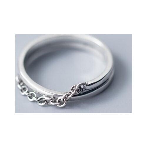 REAL.925 Sterling Silver fINE jEWELRY Double-rows Chain Geometric Ring GTLJ1378