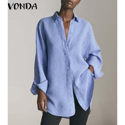 Ladies Solid Shirts Elegant Women Sexy Party Long Tops 2021 VONDA Ladies Party Tops Tunic Female Blusas Femininas