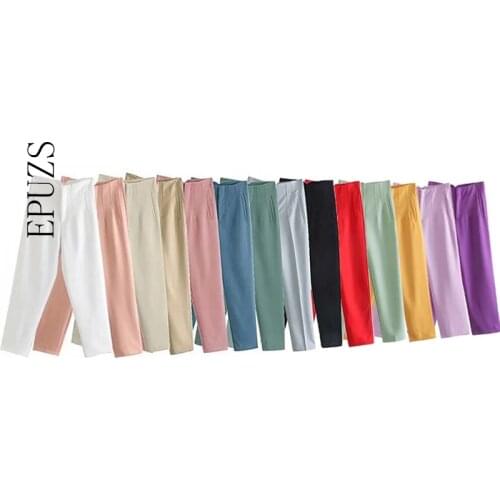 13 colour ZA 2021 women pants elegant blue black office pants casual high waist pants fenale blue red Trousers