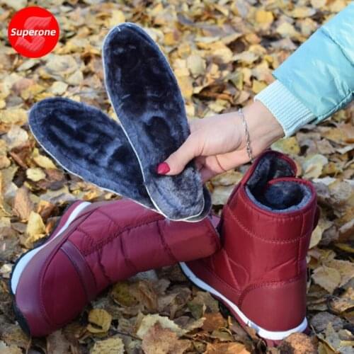 Superone Size 35-42 Women Snow Boots Warm Thick Fur Winter Shoes Women Waterproof Fashion Platform Ankle Boots Lady Fur Footwear