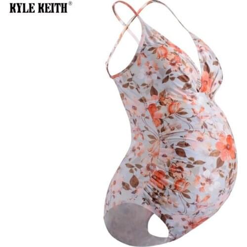 Women Maternity One-piece Swimwear Summer Flower Print Swimsuit High Waist High Cut Pregnancy Beachwear Swimming