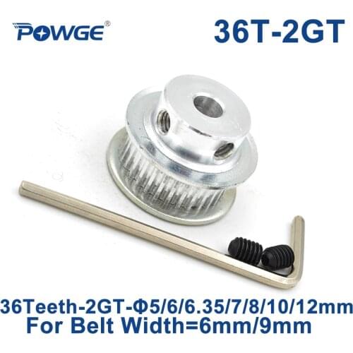 POWGE GT 36 Teeth 2GT Timing Pulley Bore 5/6/6.35/7/8/10mm for GT2 Open Synchronous belt width 6/9mm small backlash 36Teeth 36T
