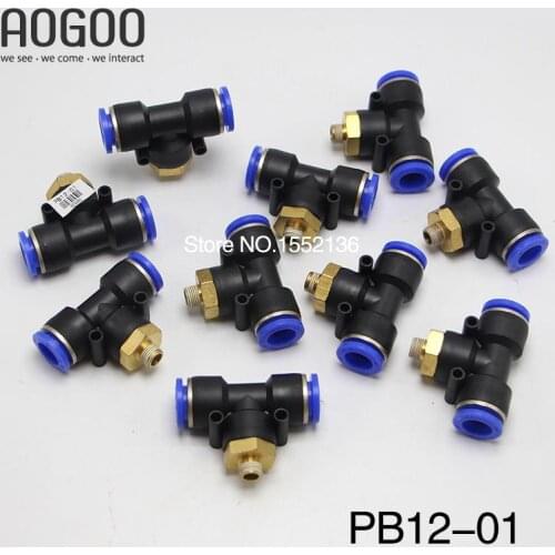 10 Pcs/Lot PB12-01 T-Type Equal Pass Pneumatic Fittings tube 12mm thread 1/8" Wholesale