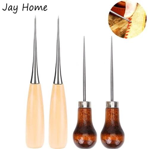 2/1Pc Leather Craft Awl Tools Leather Hole Punch Tool Wooden Handle Gourd Shape Sewing Awl for Leather Sewing Crafting