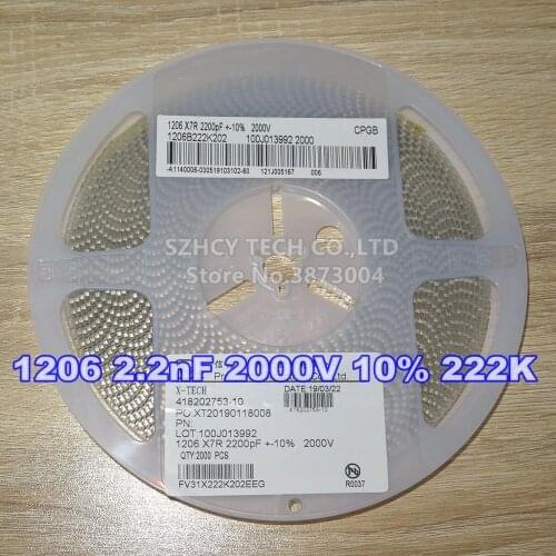 2000Pcs 1206 2200pF 2000V 10% 222K FV31X222K202EEG New and origianl