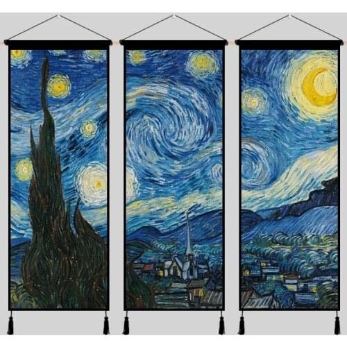 3pcs Abstract Starry Sky Painting Tapestry Ins Canvas Poster Flowers Wall Art Painting Wood Hanging Painting Tapestry Home Decor