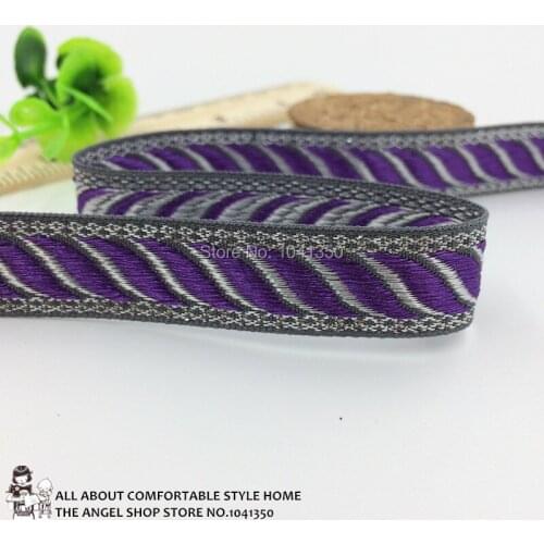 5/8"16mm 10yards/lot Zakka Handmade Accessories Webbing Grey Woven Jacquard Ribbon With Purple Leaves Glitter Silver Thread