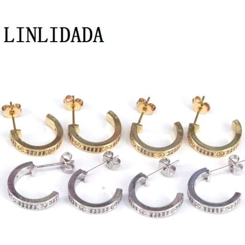5Pairs,New Simple C Shaped Chic Luxury Stud Earrings CZ Statement Charm Fashion Jewelry for Female Party Accessories