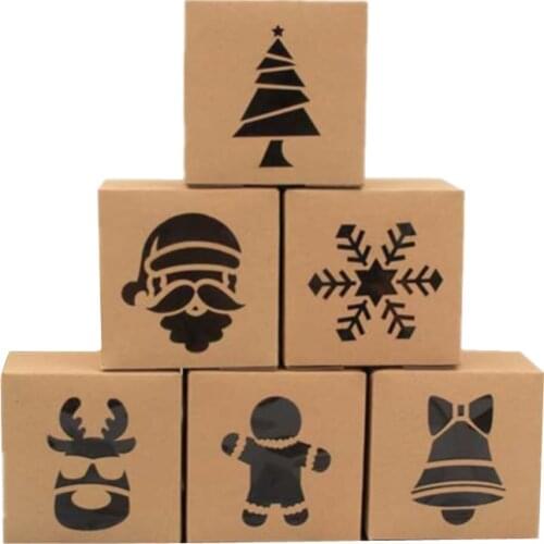 5pcs Christmas Kraft Paper Cookie Gift Boxes Candy Box Bags Food Packaging Box Christmas Party Kids Gift New Year Navidad 2021