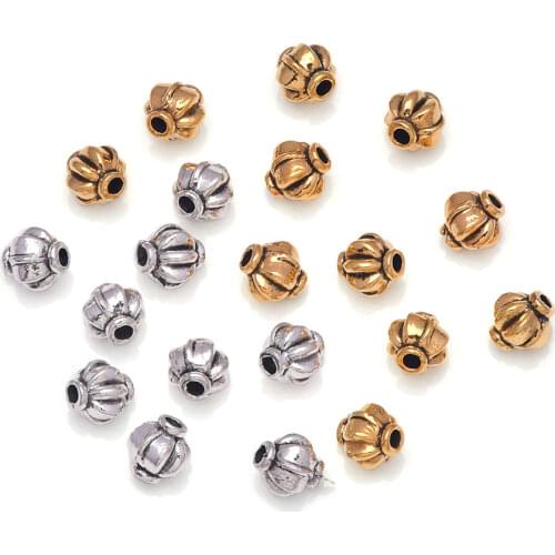 50Pcs Tibetan Style Antique Silver Loose Bead Corrugated Pumpkin Tiny Spacer Beads 5.5mm DIY Jewelry Making Metal Findings