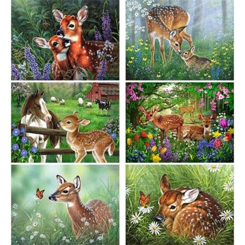 DIY 5D Diamond Painting Full Round Square Resin Mosaic Diamond Embroidery Cross Stitch Kits Wall Art Lovely Animal Sika Deer