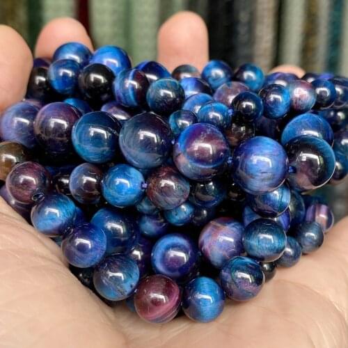 Natural Blue Starry Sky Tiger Eyes Stone Round Beads for Jewelry Making 6-10mm Spacer Beads Diy Women Bracelets Accessories