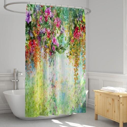 Flowers Tropical Shower Curtain for Bathroom with 12 Hooks Mould Proof Washable Leaves Print Bath Curtains for Shower 180x180cm