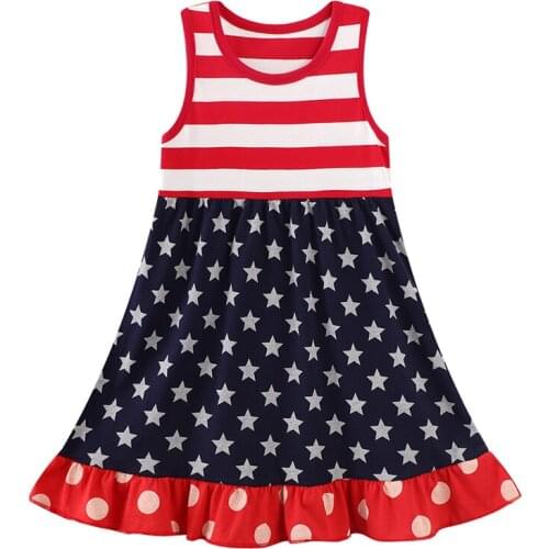 Jumping Meters Breathable Girls with Stripes stars spots Pattern Cotton Kids Summer Sling Sleeveless Dress for Casual Skirt