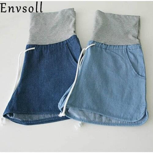 Envsoll Summer Maternity Shorts Denim Pants Loose Jeans Plus Size Pregnant Short Blue Maternity Pants Clothes Pregnant Women
