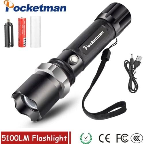 LED flashlight Tactical Flashlight 5100Lumens XM-T6 Zoomable 5 Modes Lanterna LED Torch 18650 Rechargeable For Camping
