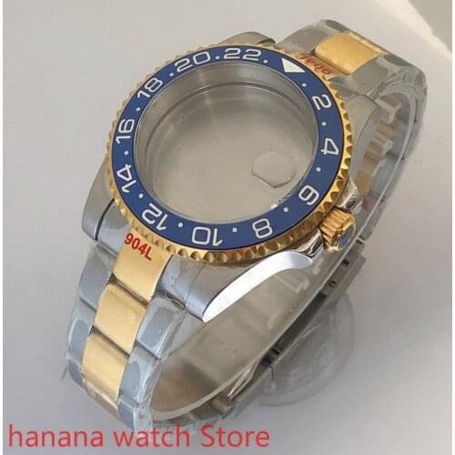 Sealed back cover 904L stainless steel gold strap bracelet 40mm sapphire glass ETA NH36 MH35 cases bezel blue