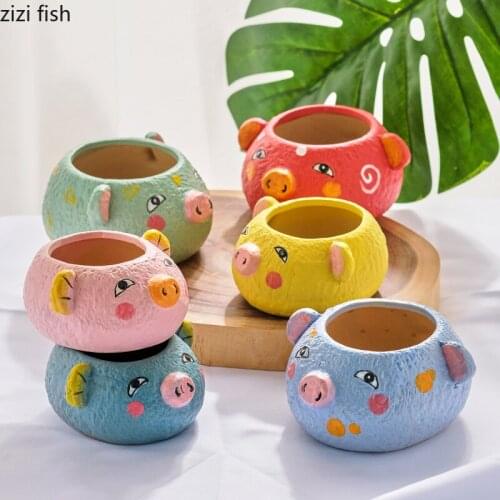 Ceramic Succulent Flower Pot Cartoon Pig Decorative Flowerpot Pots for Plants Garden Supplies Garden Pots Plant Pots Ornaments