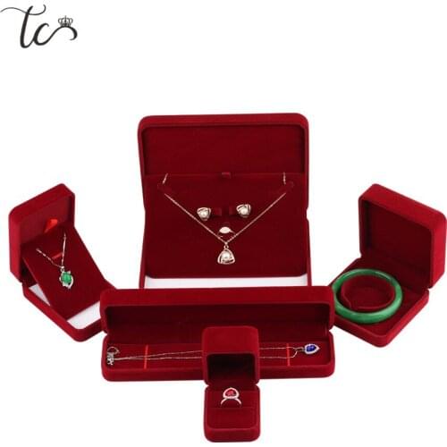 Wedding Gift Box Necklace Storage Ring Box Earrings Bracelet Organizer Purplish Red Velvet Series Jewellery Packaging container