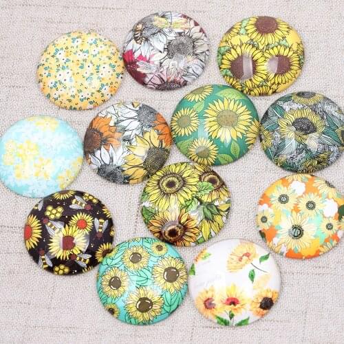 Onwear mixed sunflower photo round glass cabochon 12mm 16mm 20mm 25mm diy for earrings jewelry making