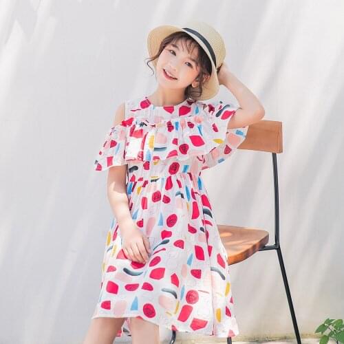 Summer Kids Dresses for Girls 2021 Girl Dress Elegant Floral Print Princess Dress Cotton Childrens Clothing 4 6 8 10 12 14 Yrs