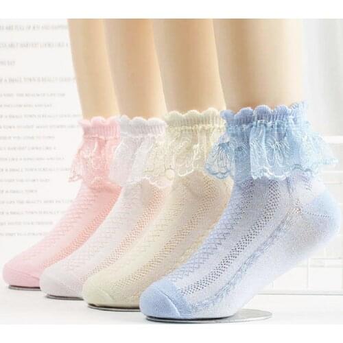 Summer Baby Girl Socks Cute Lace Ruffle Flower Frilly Toddle Solid White Pink Child Cotton Short Kids Socks for Princess Girls