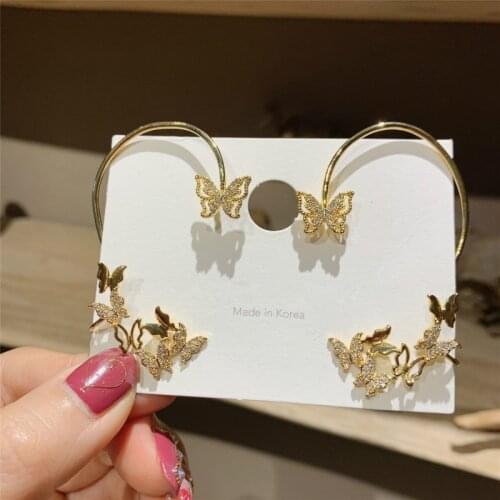 Fashion Cute Butterfly Ear Clip Earrings for Women Luxury Creative Design High Quality Jewelry Mosaic Rhinestones Wedding Gift