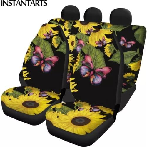 INSTANTARTS Fashion Sunflower Butterfly Pattern Comfortable Front and Back Vehicle Seat Covers Easy Clean Car Accessories Covers