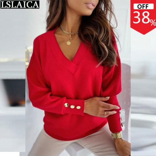 Fashion Women Tops Solid Color Long Sleeve V Neck Buttons Tops Women 2020 Fashion Hot Sale Casual Knit Womens Blouse Bottoming