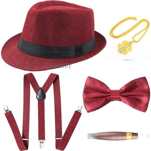 Mens 1920s 20s Gangster Set Hat Braces Tie Cigar Gatsby Kit Costume Accessories Christmas Halloween Cosplay Costumes