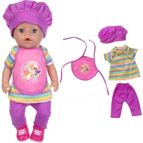 2021 New Pattern Clothes Purple Chef Suit Fit 18 Inch American&43cm Baby New Born Doll Clothes Accessories