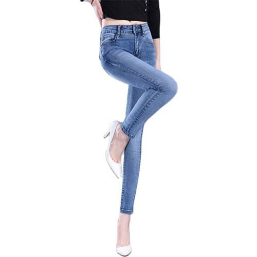 New Trousrs Skinny Denim Pencil Jeans Woman Elastic High Waist Trousers Black Blue Stretch Plus Size Washed Jeans Female Pants