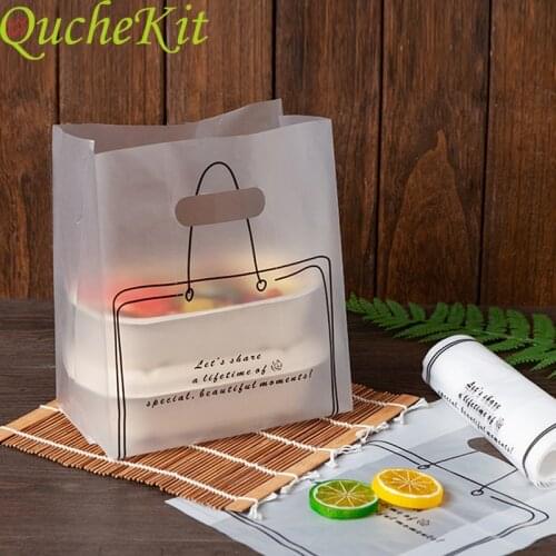 50pcs Disposable Plastic Gift Bags With Handle Bakery Cake Packaging Bag Jewely Shopping Bags Wedding Valentine Days Gifts Pack