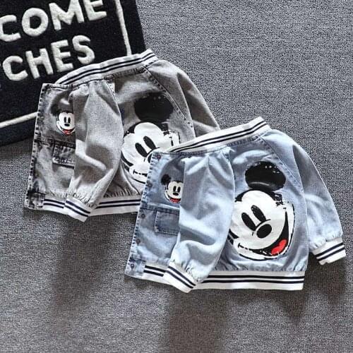 Mickey Mouse Autumn Kids Baby Boys Denim Jacket Coats Children Cartoon Single-breasted Stand-up Collar Jacket Outerwear Clothes