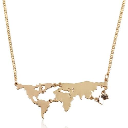 Wholesale Gold & World Map Necklace Women Globe Necklace Travel Necklace Rose Gold Earth Jewelry