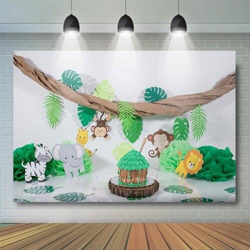 Cake Smash 1st Birthday Party Photography Backdrop Newborn Forest Theme Monkey Baby Shower Kid Background for Child Photo Studio