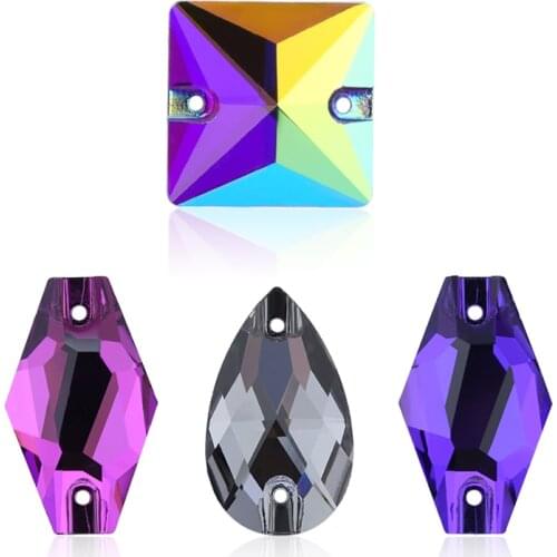 Clearance!Double hole glass crystal sew on flatback rhinestones for clothing wedding decorations