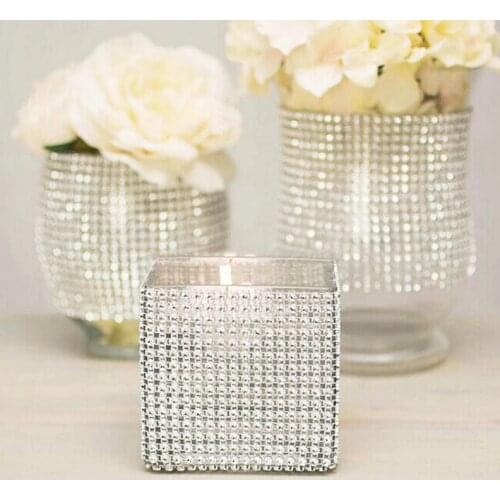 1Yard Silver Rhinestone Mesh Wrap Bling Diamond Mesh Roll Tape Crystal Ribbon Cake Wrap Mesh Birthday Decor Wedding DIY Craft