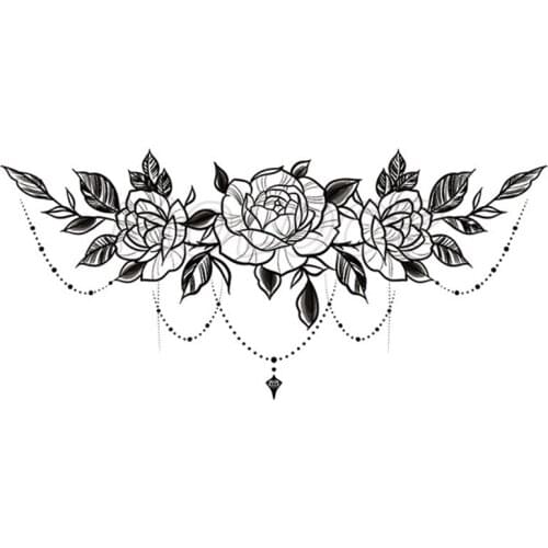 Temporary Tattoo Stickers Rose Flower Necklace Sexy Chest Back Fake Tatoo Flash Tatto Makeup Breast Art for Woman Girl