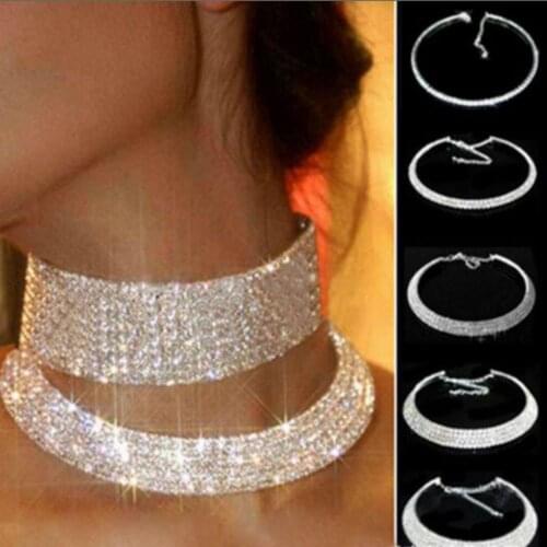 Women Elegant Wedding Jewelry Multilayer Necklace s Fashion Rhinestone Choker Necklaces Shining Geometric Crystal Choker New