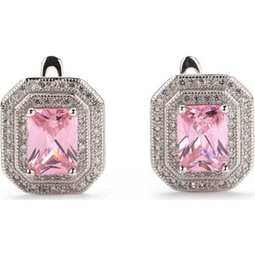 SHUNXUNZE Fancy Wedding Jewelry Dangle Drop Earrings For Women accessories dropshipping Pink Cubic Zirconia Rhodium Plated R3241