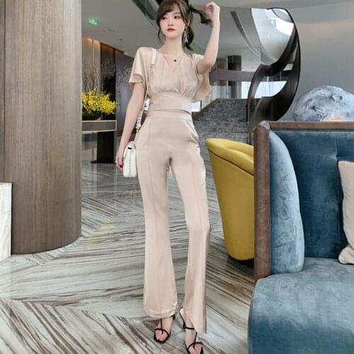 New arrival 2 pieces women sets v-neck sexy shirt and long pants temperamental high quality work style solid elegant women sets