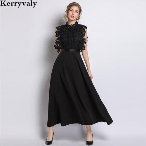New Sleeveless Water-soluble Black Lace Maxi Dress Vestidos Mujer Verano 2021 Spring Long Party Dress Moda Feminina K3533