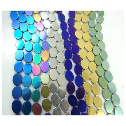 10*14mm Natural Quartz crystal Titanium Multicolored Hematite Gem oval Beads making jewelry 15'' H36