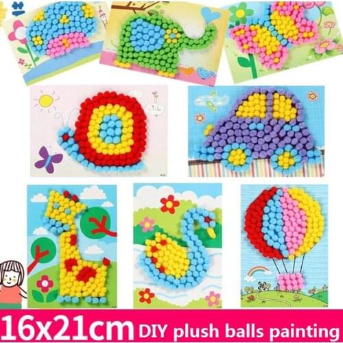2 Pcs/set Kids Plush Ball Painting Stickers Creative DIY Handmade Material Educational Toys Children Cartoon Puzzles Crafts Toy