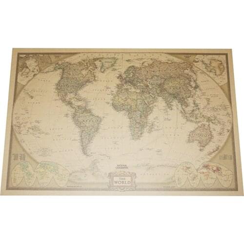 2 pcs World map Poster Kraft paper 72.5*47cm Student stationery World geography Wallpapers Home Decor Decorative paintings