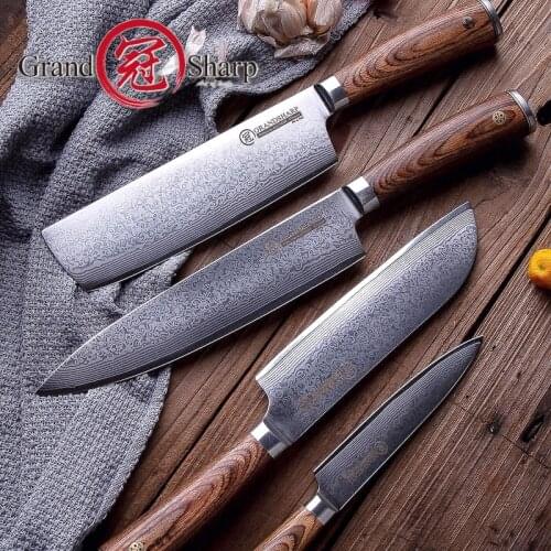 4 PCS Damascus Knife Set vg10 Japanese Damascus Steel Chef Santoku Nakiri Utility Damascus Kitchen Knives Home Cooking Tools NEW