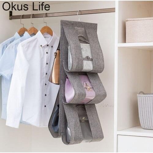 4 Colors Double Side Polyester Fiber EVA Foldable Hanging Handbag Purse Storage Bag Sundry Tidy Organizer Wardrobe Closet Hanger