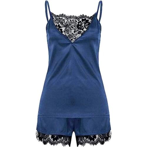 Satin Pajamas Set Lace Sleepwear Cami Nightwear Shorts Lingerie for Womens